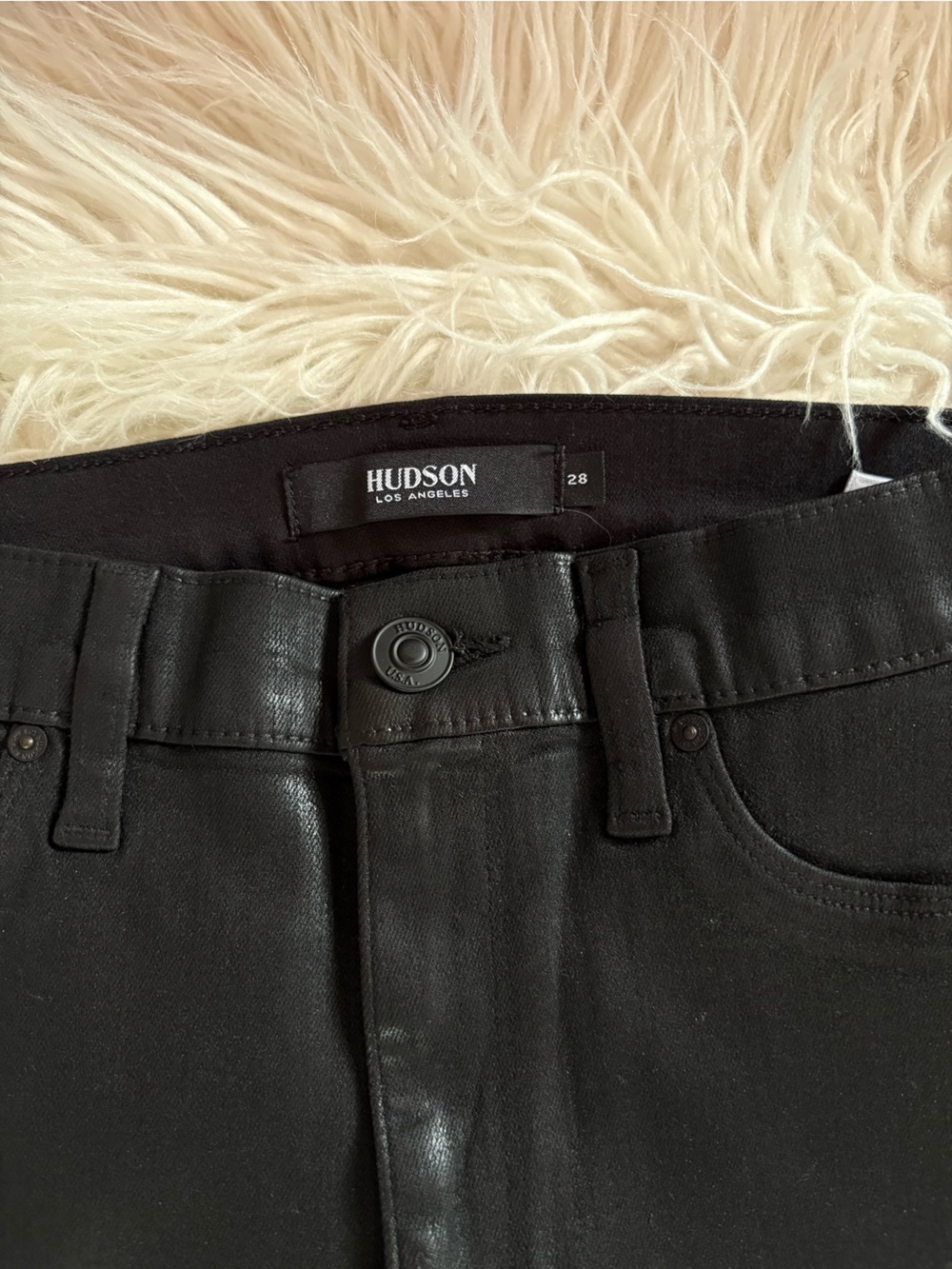 HUDSON Barbara High-Rise Super Skinny Coated Jeans Black Size 28 - Picture 4 of 8